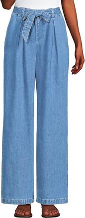 Lands End High Ridge Twill Pull On Pleated Wide Leg Pants in Hutton Blue Wash at Nordstrom, Size X-Large Short