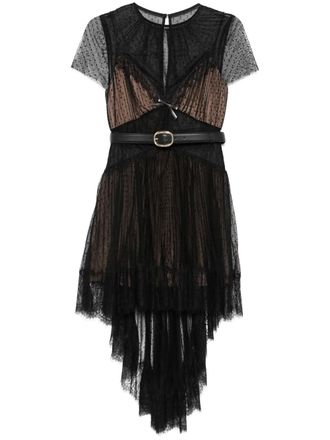 Self Portrait Mesh mini-jurk met stippen - Zwart