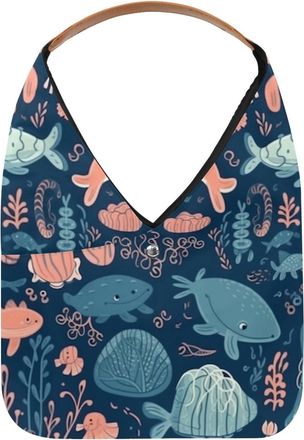 Generic Underwater World Animals Reusable Lightweight Grocery Bags - Foldable Into Compact Pouch, Washable & Sturdy, Multipurpose for Shopping and Travel