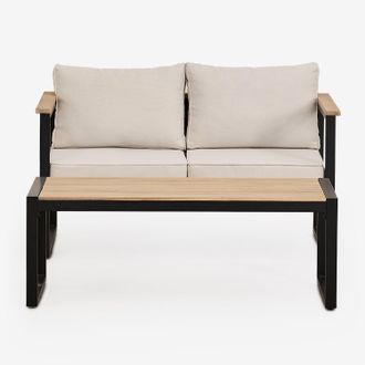 Sklum Conjunto De Jard&iacute;n De Sof&aacute; De 2 Plazas Y Mesa De Centro En Aluminio Y Madera De Acacia 110x55cm Lipov Sklum