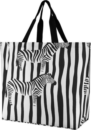 Generic Black And White Stripes Zebra Pattern Reusable Shopping Bags Large Capacity Grocery Bag Heavy Duty Tote for Women 40x40x16cm