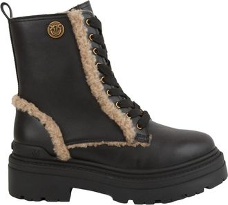 Pinko Mia 18 Enkelboot - Dames - Veterlaarzen - Zwart - 37 EU - Leer - Schoenen