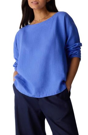 Eileen Fisher Boxy Bateau Neck Organic Linen Top in Blue Star at Nordstrom, Size Xx-Small