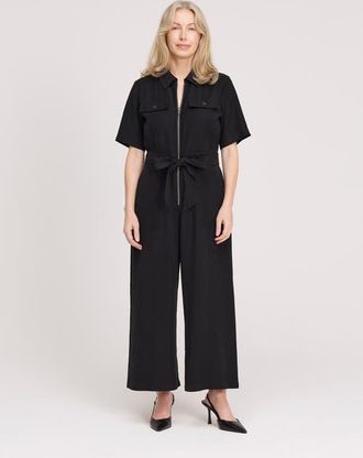 Finery Marie Wide Leg Cropped Jumpsuit in Black at Nordstrom, Size 14