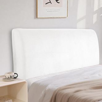 OEM Funda De Cabecero De Terciopelo, Funda Protectora Completa, El&aacute;stica, Resistente, A Prueba De Polvo, Lavable (150 Cm, Blanca)