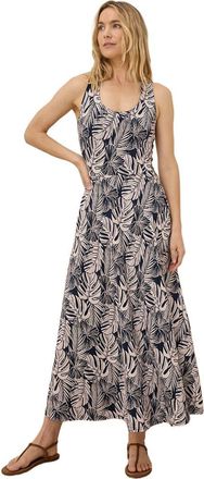 Pact Organic Cotton Fit & Flare Open Back Maxi Dress in Midnight Blue Palms at Nordstrom, Size Large