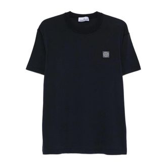 Stone Island Patch Logo Katoenen T-shirt - Heren - T-shirts - Blauw - 2XL - Katoen - Tops