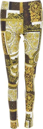 Versace black gold brown stretchy leggings