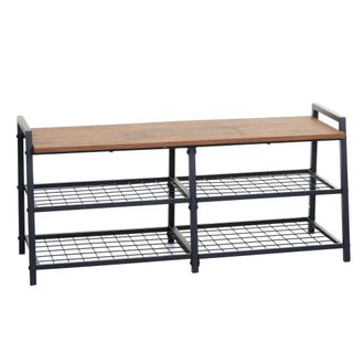 Hhg Hhg - Nunca Usado] Zapatero 132, Mueble Zapatero Banco Zapatero, 4 Compartimentos Estructura Met&aacute;lica 3d 40x107x38cm, Aspecto Roble Salvaje