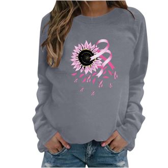 Generic Breast Cancer Awareness Sweatshirt Womens Loose Fit Long Sleeve Sweatshirts Fashion Pink Ribbon Graphic Tunic Tops Elegant Crew Neck Pullover Tops Hea