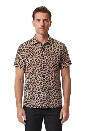 Lords of Harlech Leopard Mens Linen Button-up Shirt in Leopard Brown at Nordstrom, Size X-Large