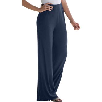 Jessica London Everyday Stretch Knit Wide Leg Pant in Navy at Nordstrom, Size 12