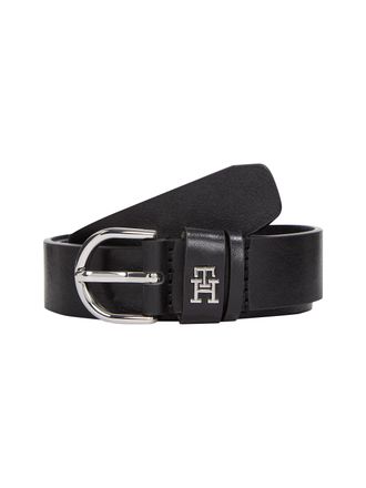 Tommy Hilfiger Lederg&uuml;rtel TOMMY HILFIGER ESSENTIAL EFFORTLESS 2.5 cm breit SILVER, Damen, Gr. 11,5, schwarz, Rindsleder, unifarben, G&uuml;rtel Lederg&uuml;rtel, Einfachdorns
