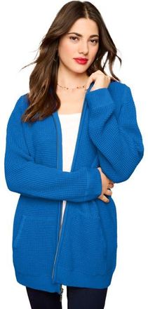 Roaman's Plus Size Waffle Knit Zip Front Relaxed Hoodie in Vivid Blue at Nordstrom, Size Medium