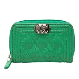 Chanel Pre-owned Wallets, female, Green, Size: ONE SIZE Pre-owned Boy Caviar Leather Coin Case