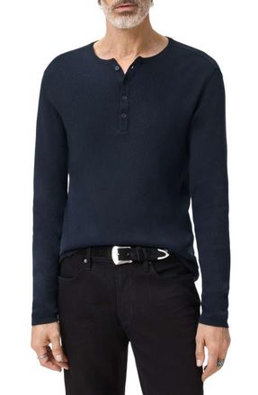 John Varvatos Javis Organic Cotton & Cashmere Rib Henley in Navy at Nordstrom, Size Large