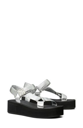 Tory Burch Mellow Platform Sandal in Silver /Perfect Black at Nordstrom, Size 10.5