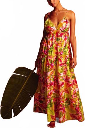 Dress Forum Lace Trim Tiered Maxi Dress In Lime Pink