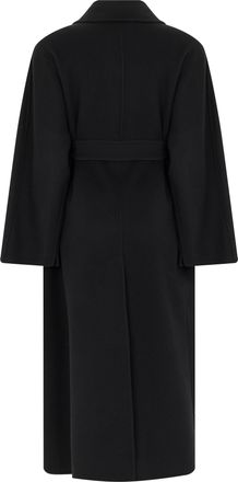 Max Mara Womens Long Belted Coat Black Virgin Wool
