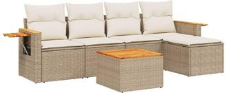 vidaXL Juego De Sof&aacute;s Jard&iacute;n Con Cojines 6 Pzas Rat&aacute;n Sint&eacute;tico Beige Vidaxl