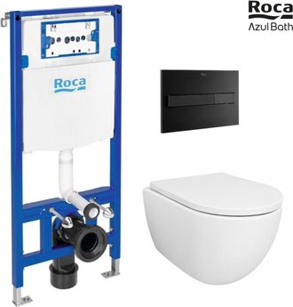 Roca Bastidor Empotrado Roca Duplo Cisterna Empotrada Y Pulsador Pl7 Negro Mate Con Inodoro Suspendido Swiss 53 Cm Tornado Y Soft-close De Azul Bath