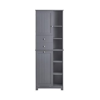 SoBuy Armario alto de ba&ntilde;o con 1 puerta 6 estantes y 2 cajones gris