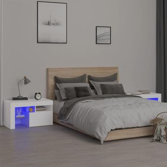 vidaXL Mesitas De Noche Con Luces Led 2 Uds Blancas 70x36,5x40cm Vidaxl