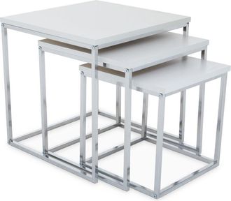 Premier Housewares White Nest of 3 Tables with Chrome Frame
