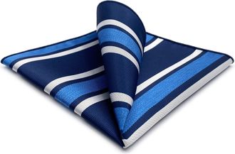 Shlax & Wing Mens Pocket Square Stripes Blue Navy Royal Striped Handkerchiefs for Suits
