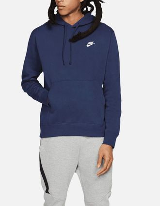 Nike Mens Nike BV2654 Mens Hoodies Club Fleece Sportswear Pullover Long Sleeve Winter Top - Navy - Size: 36