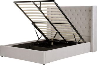 Beliani Cama Con Almacenaje De Terciopelo Gris Claro Plateado 160 X 200 Cm Cabecero Lubbon