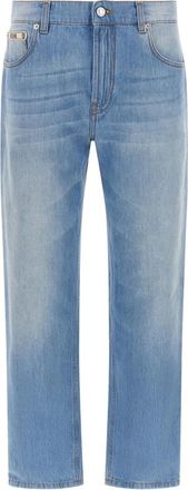 Moschino Jeans, Dames, Blauw, S, Katoen, Logo-patch Jeans