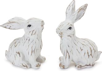 Melrose International Carved Bunny Figurine (Set of 6) - White, Brown
