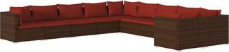 vidaXL Set Muebles De Jard&iacute;n 10 Piezas Cojines Rat&aacute;n Sint&eacute;tico Marr&oacute;n Vidaxl