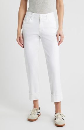 Wit & Wisdom Frayed Cuffed High Waist Boyfriend Jeans in Optic White at Nordstrom, Size 16P