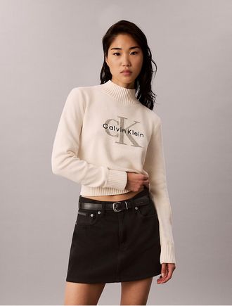 Calvin Klein Jeans Calvin Klein Womens Chenille Monogram Logo Turtleneck Sweater - White - XL