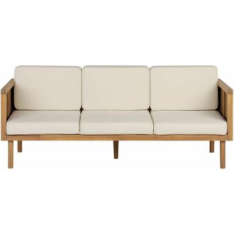 Beliani Beliani - Divano da giardino 3 posti legno di acacia con cuscini beige chiaro terrazza balcone Baratti