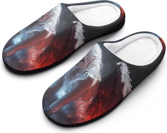Generic White Wings And Blue Flames Fashion Cotton Slippers for Women Memory Foam House Slippers Non-Slip House Bedroom Shoes