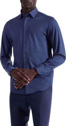 Bugatchi Jules OoohCotton Geo Print Button-Down Shirt in Navy at Nordstrom, Size X-Large
