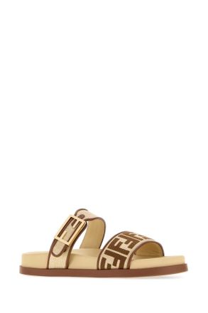 Fendi Womens Two-Tone Raffia Fendi Feel Slippers Gia.alch Sellie+alch Flat Shoes