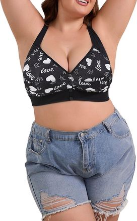 Generic Bras for Women Front Closure Wireless Push Up Bra Plus Size Comfort Anti Sagging Breathable Full Coverage Ladies Everyday Bra Underwear 44GG/H Black