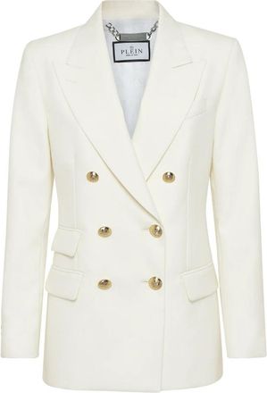 Philipp Plein Wool Marine Fit Blazer LS - Dames - Blazers - Wit - 2XL - Wol - Jassen