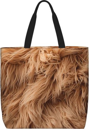 Generic Brown Furry Texture Grocery Bag Durable Carry Bag Waterproof Handbags For Casual Work Travel