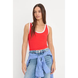 Good American Womens Super Stretch Ringer Tank Top | Flaming Hot, Size Medium | Good American by Khlo&Egrave; Kardashian