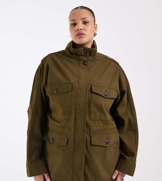 Asos Curve ASOS DESIGN Curve - Parka in cotone kaki con quattro tasche-Verde