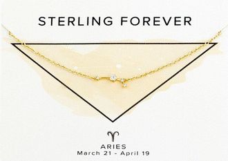 Sterling Forever 14K Plated Cz Aries Delicate Constellation Necklace