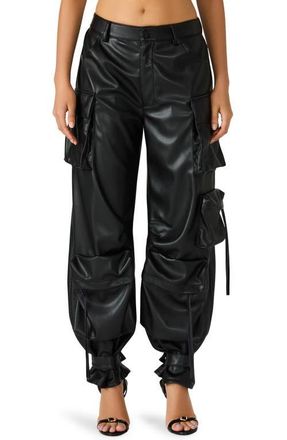 Steve Madden Duo Faux Leather Wide Leg Cargo Pants in Black at Nordstrom, Size X-Large