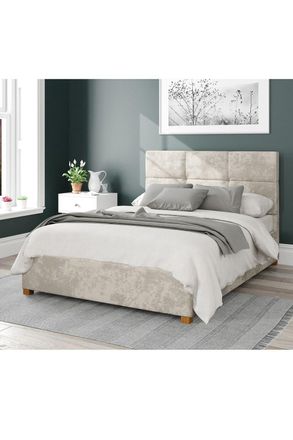 Aspire Home Accents Caine Upholstered Ottoman Storage Bed, Mirazzi Velvet Fabric in Ivory | Size: Small Double