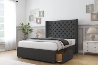 Sloomy Dior Dumfries Divan Set 2 Drawers-54 Wingback in Dark Grey | Size: Super King