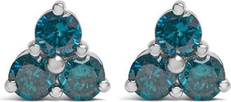 House of Brilliance 14KT White Gold Treated Blue Diamond Trio Stud Earrings at Nordstrom